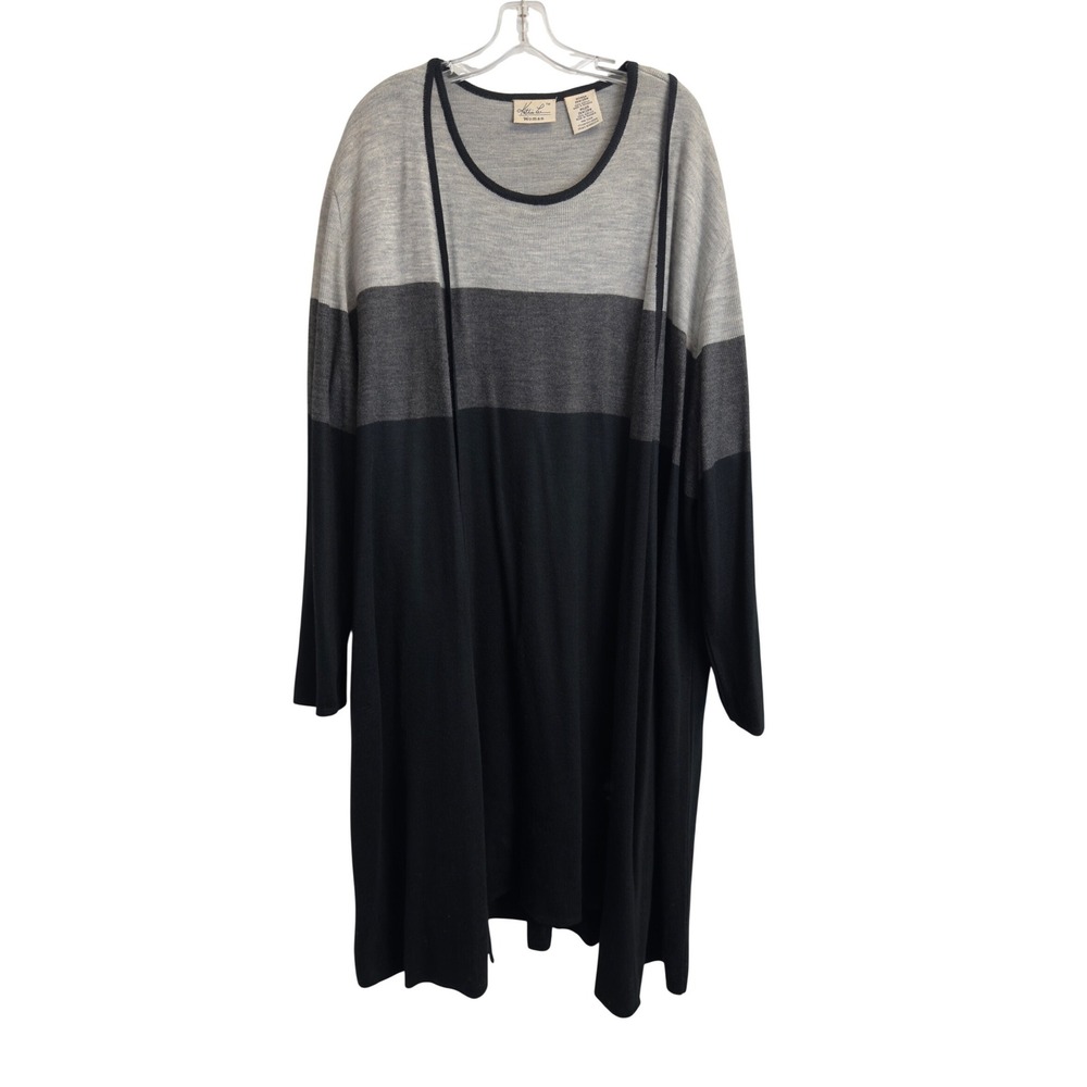 Kathie Lee Woman Colorblock Knit Dress andโ Cardigan Set Gray Black 26W 28W
